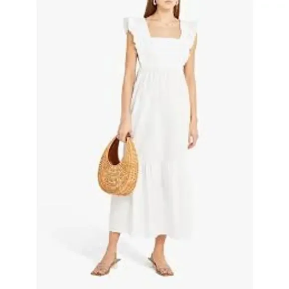 O.P.T Passion Midi Dress White Poplin Ruffle Apron Size Medium M Prairie Cottage - Picture 3 of 9
